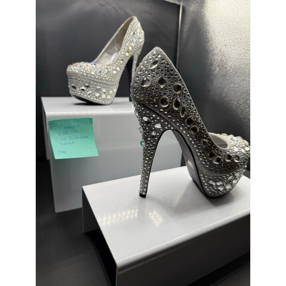 Charlotte Russe Silver Rhinestone 6” Stiletto Heels - Size 8W - Picture 2 of 10